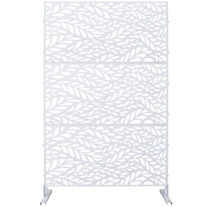English Elm Outdoor Freestanding Geometric Metal Privacy Panel for Patio Balcony Deck Garden White W465P193233
