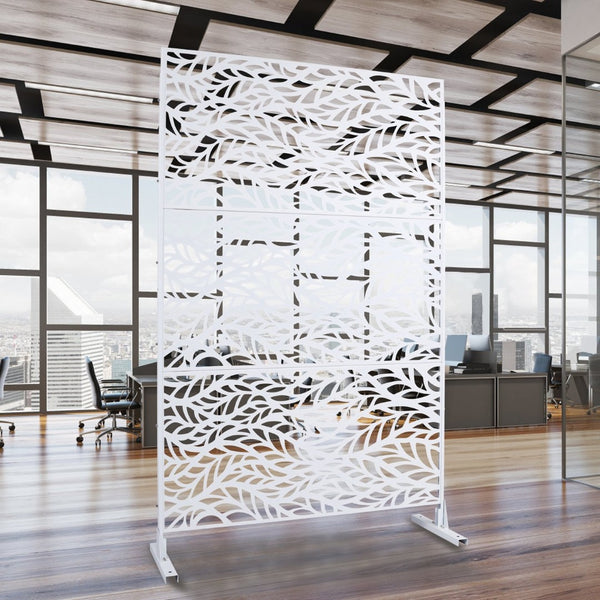 English Elm Outdoor Freestanding Geometric Metal Privacy Panel for Patio Balcony Deck Garden White W465P193233