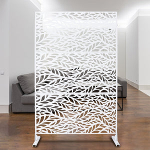 English Elm Outdoor Freestanding Geometric Metal Privacy Panel for Patio Balcony Deck Garden White W465P193233
