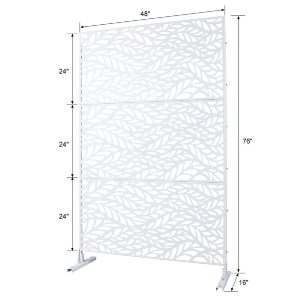 English Elm Outdoor Freestanding Geometric Metal Privacy Panel for Patio Balcony Deck Garden White W465P193233
