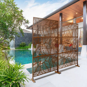 English Elm Outdoor Freestanding Metal Privacy Screen Geometric Lattice Fence for Patio Balcony W465P193237