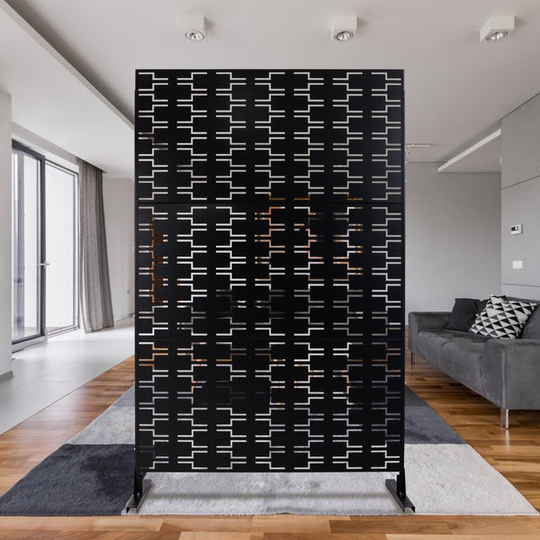 English Elm Outdoor Powder Coated Metal Privacy Screen Freestanding Geometric Panel Patio Garden PS112 Black W465P193241