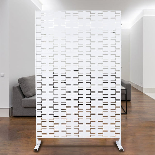 English Elm Outdoor Powder Coated Metal Privacy Screen Freestanding Geometric Panel Patio Garden PS112 White W465P193243