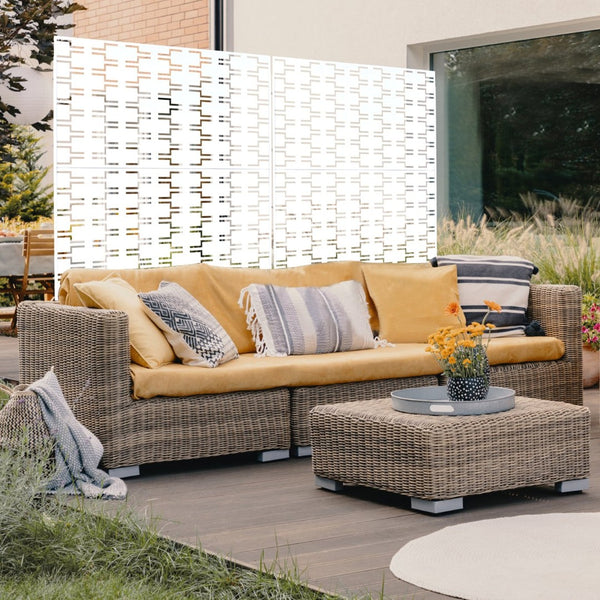 English Elm Outdoor Powder Coated Metal Privacy Screen Freestanding Geometric Panel Patio Garden PS112 White W465P193243