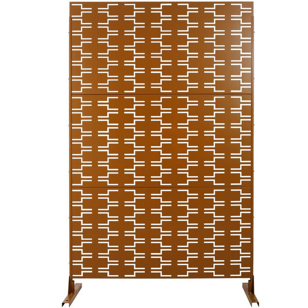English Elm Outdoor Powder Coated Metal Privacy Screen Freestanding Geometric Panel Patio Garden PS112 Brown W465P193244