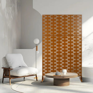 English Elm Outdoor Powder Coated Metal Privacy Screen Freestanding Geometric Panel Patio Garden PS112 Brown W465P193244