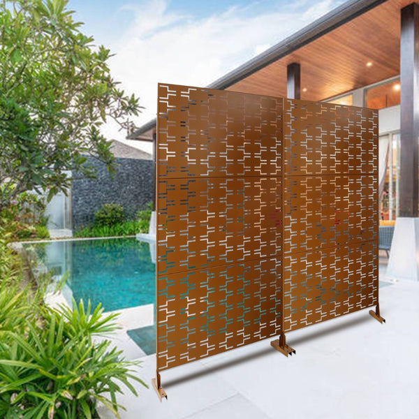 English Elm Outdoor Powder Coated Metal Privacy Screen Freestanding Geometric Panel Patio Garden PS112 Brown W465P193244