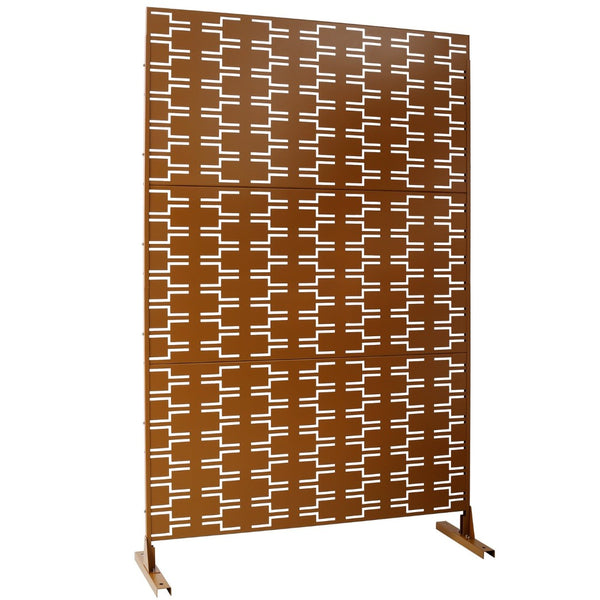 English Elm Outdoor Powder Coated Metal Privacy Screen Freestanding Geometric Panel Patio Garden PS112 Brown W465P193244