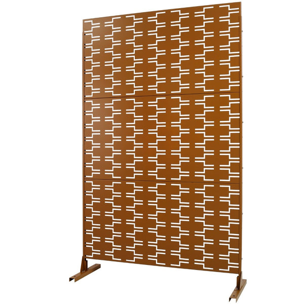 English Elm Outdoor Powder Coated Metal Privacy Screen Freestanding Geometric Panel Patio Garden PS112 Brown W465P193244