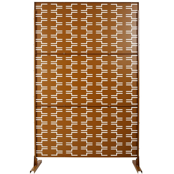 English Elm Outdoor Powder Coated Metal Privacy Screen Freestanding Geometric Panel Patio Garden PS112 Brown W465P193244