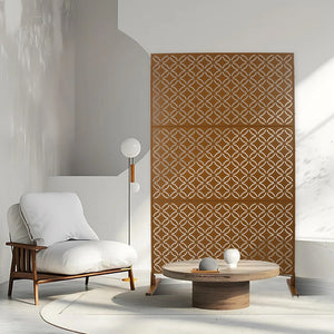 English Elm Outdoor Freestanding Metal Privacy Screen Geometric Lattice Panel for Patio or Deck W465P193245