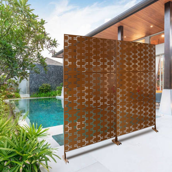 English Elm Outdoor Freestanding Metal Privacy Screen Geometric Lattice Panel for Patio or Deck W465P193245