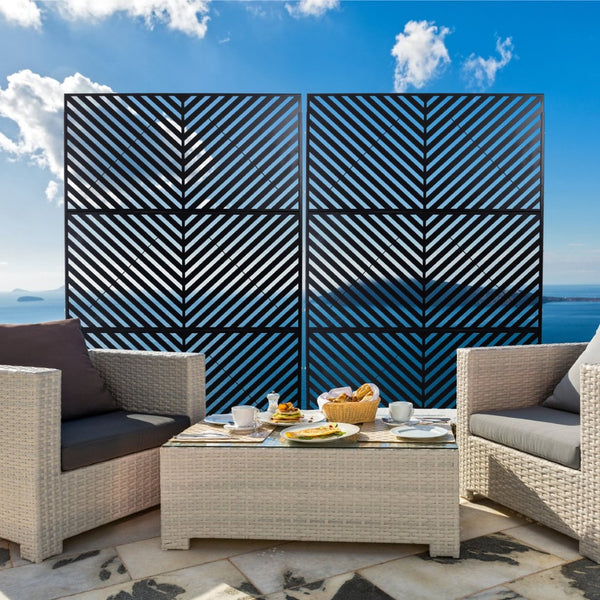 English Elm Outdoor Freestanding Metal Privacy Screen Geometric Cutout Panel for Patio or Garden Black PS113 W465P193246