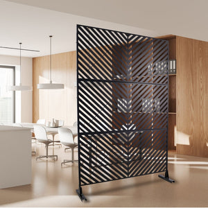 English Elm Outdoor Freestanding Metal Privacy Screen Geometric Cutout Panel for Patio or Garden Black PS113 W465P193246