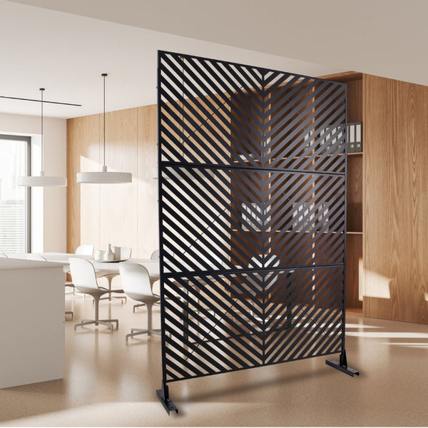 English Elm Outdoor Freestanding Metal Privacy Screen Geometric Cutout Panel for Patio or Garden Black PS113 W465P193246