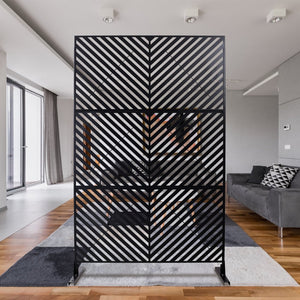 English Elm Outdoor Freestanding Metal Privacy Screen Geometric Cutout Panel for Patio or Garden Black PS113 W465P193246