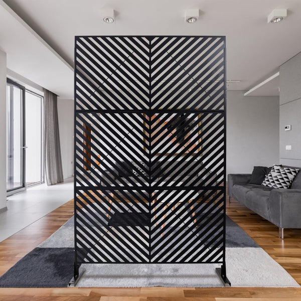 English Elm Outdoor Freestanding Metal Privacy Screen Geometric Cutout Panel for Patio or Garden Black PS113 W465P193246