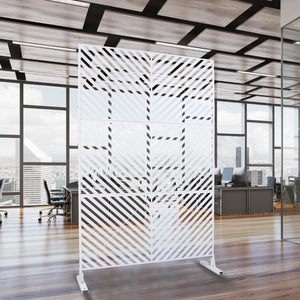 English Elm Outdoor Freestanding Metal Privacy Screen Geometric Panel for Patio Deck or Garden White W465P193247