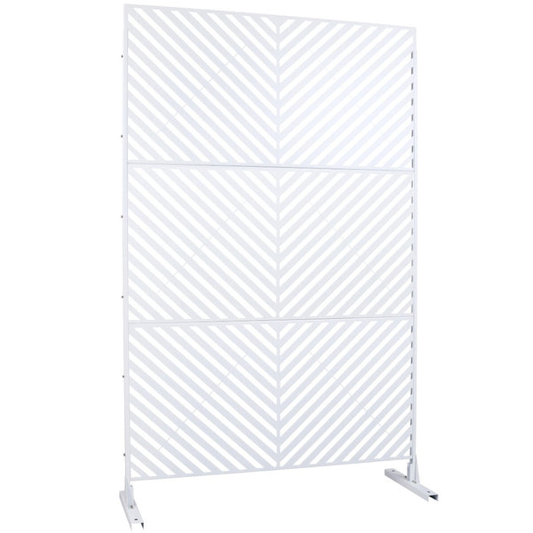 English Elm Outdoor Freestanding Metal Privacy Screen Geometric Panel for Patio Deck or Garden White W465P193247