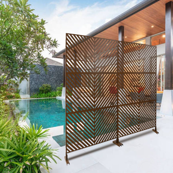 English Elm Outdoor Freestanding Metal Privacy Screen Geometric Cutout Panel for Patio or Garden Brown PS113 W465P193248