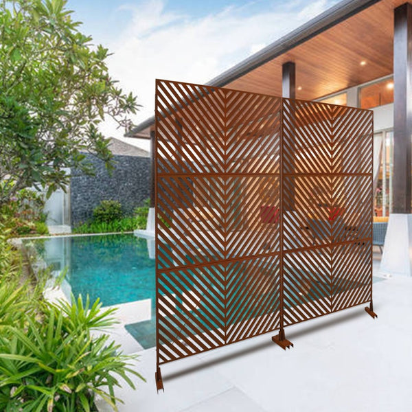 English Elm Outdoor Freestanding Metal Privacy Screen Rustic Patina Lattice Panel for Patio Deck Garden PS113 W465P193249