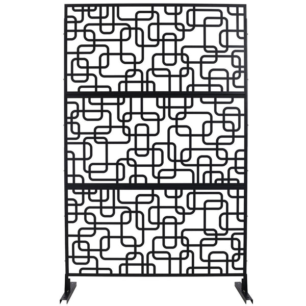 English Elm Outdoor Freestanding Geometric Metal Privacy Panel for Patio Balcony Deck Garden Black W465P193250
