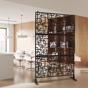 English Elm Outdoor Freestanding Geometric Metal Privacy Panel for Patio Balcony Deck Garden Black W465P193250