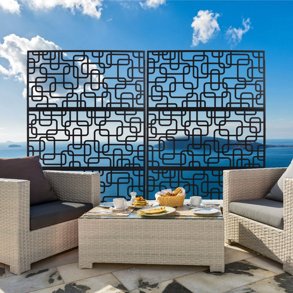 English Elm Outdoor Freestanding Geometric Metal Privacy Panel for Patio Balcony Deck Garden Black W465P193250