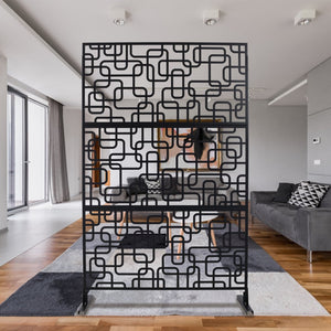 English Elm Outdoor Freestanding Geometric Metal Privacy Panel for Patio Balcony Deck Garden Black W465P193250