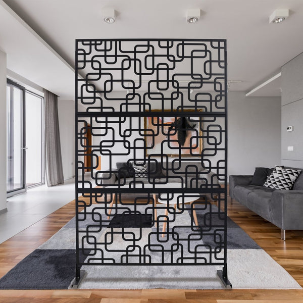English Elm Outdoor Freestanding Geometric Metal Privacy Panel for Patio Balcony Deck Garden Black W465P193250