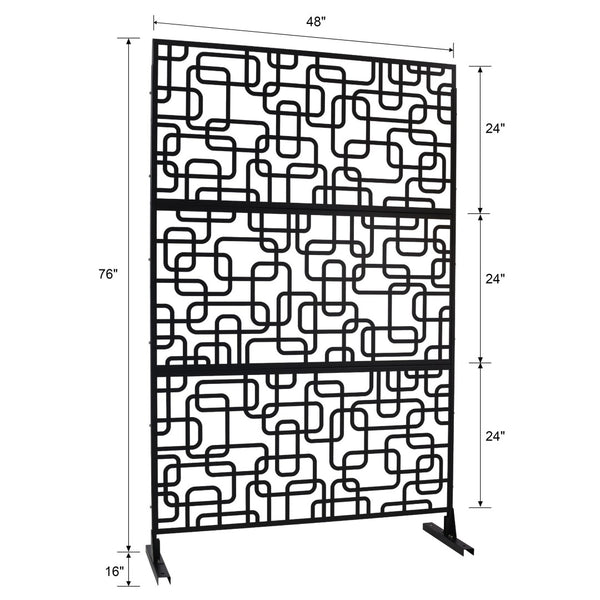 English Elm Outdoor Freestanding Geometric Metal Privacy Panel for Patio Balcony Deck Garden Black W465P193250