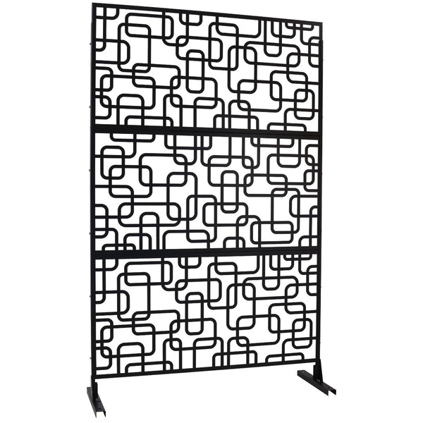 English Elm Outdoor Freestanding Geometric Metal Privacy Panel for Patio Balcony Deck Garden Black W465P193250