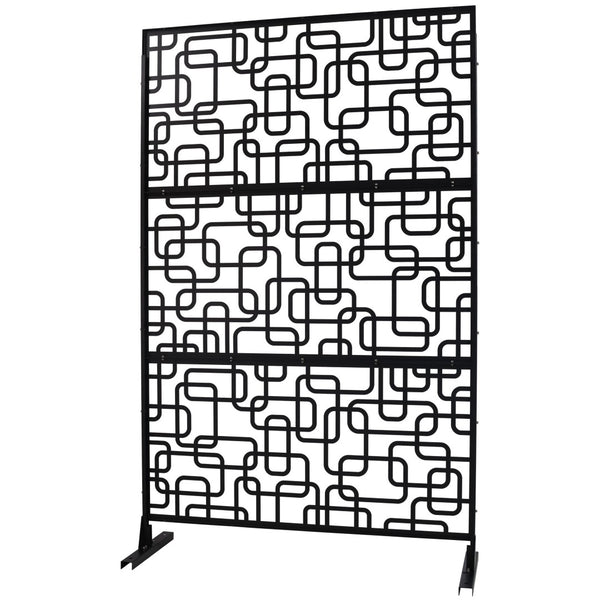 English Elm Outdoor Freestanding Geometric Metal Privacy Panel for Patio Balcony Deck Garden Black W465P193250