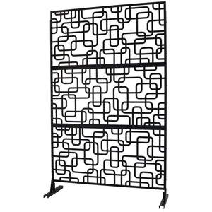 English Elm Outdoor Freestanding Geometric Metal Privacy Panel for Patio Balcony Deck Garden Black W465P193250