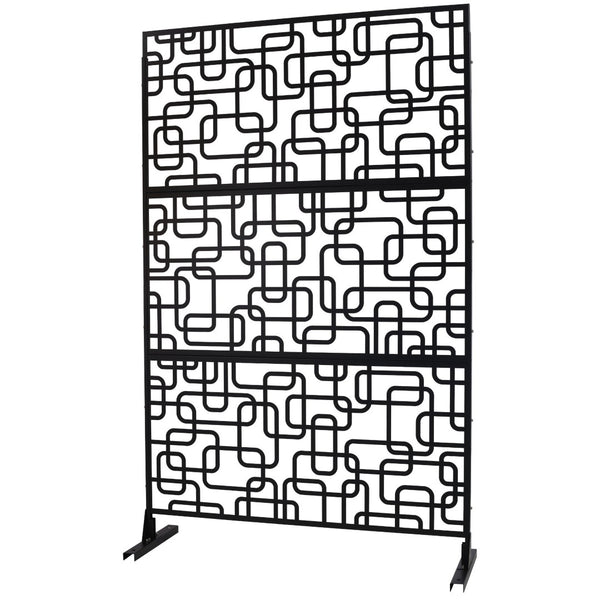 English Elm Outdoor Freestanding Geometric Metal Privacy Panel for Patio Balcony Deck Garden Black W465P193250