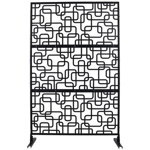 English Elm Outdoor Freestanding Geometric Metal Privacy Panel for Patio Balcony Deck Garden Black W465P193250