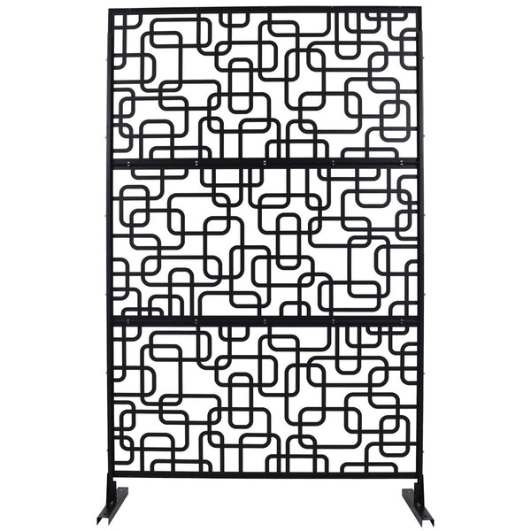 English Elm Outdoor Freestanding Geometric Metal Privacy Panel for Patio Balcony Deck Garden Black W465P193250