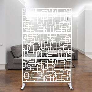 English Elm Outdoor Freestanding Geometric Metal Privacy Panel for Patio Balcony Deck Garden White W465P193251
