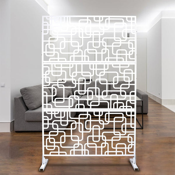 English Elm Outdoor Freestanding Geometric Metal Privacy Panel for Patio Balcony Deck Garden White W465P193251