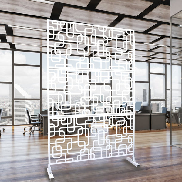 English Elm Outdoor Freestanding Geometric Metal Privacy Panel for Patio Balcony Deck Garden White W465P193251