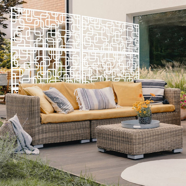 English Elm Outdoor Freestanding Geometric Metal Privacy Panel for Patio Balcony Deck Garden White W465P193251