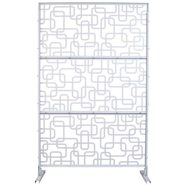 English Elm Outdoor Freestanding Geometric Metal Privacy Panel for Patio Balcony Deck Garden White W465P193251