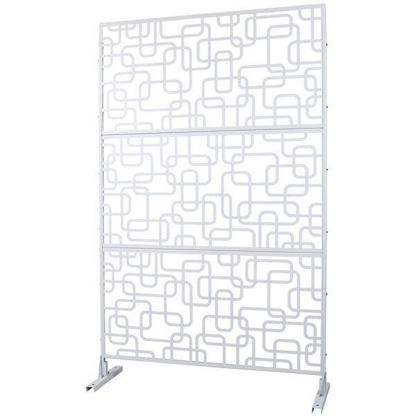 English Elm Outdoor Freestanding Geometric Metal Privacy Panel for Patio Balcony Deck Garden White W465P193251