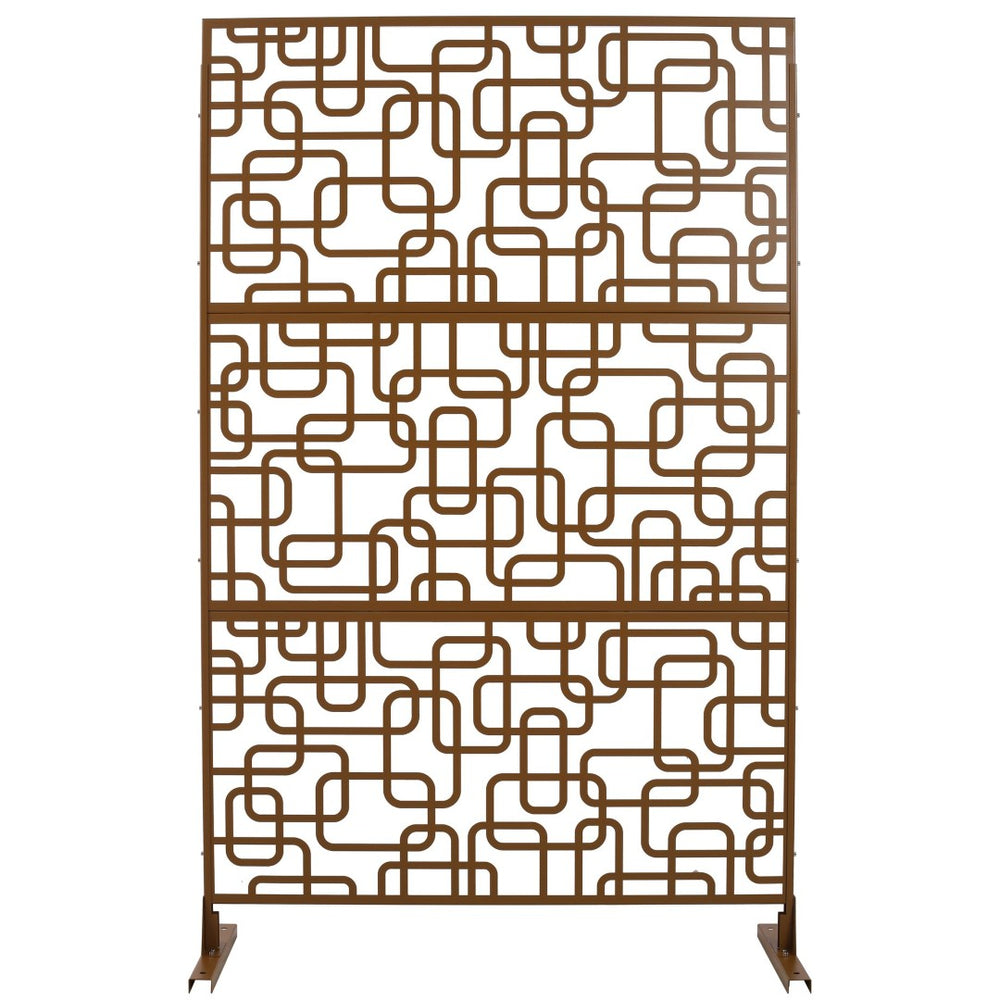 English Elm Outdoor Freestanding Geometric Metal Privacy Panel for Patio Balcony Deck Garden Brown W465P193254