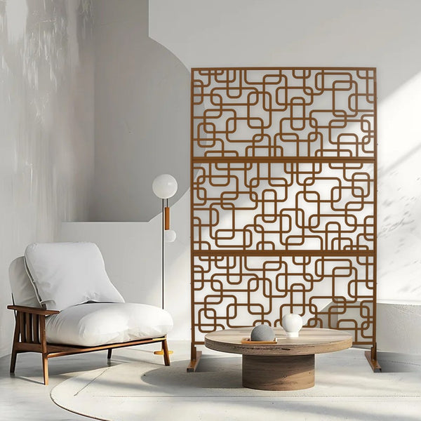 English Elm Outdoor Freestanding Geometric Metal Privacy Panel for Patio Balcony Deck Garden Brown W465P193254
