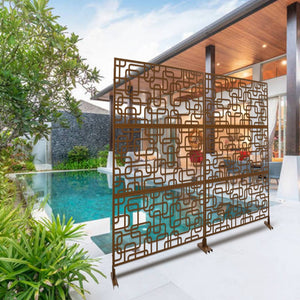 English Elm Outdoor Freestanding Geometric Metal Privacy Panel for Patio Balcony Deck Garden Brown W465P193254