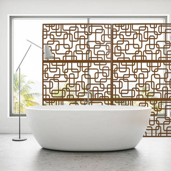 English Elm Outdoor Freestanding Geometric Metal Privacy Panel for Patio Balcony Deck Garden Brown W465P193254