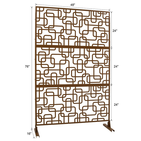 English Elm Outdoor Freestanding Geometric Metal Privacy Panel for Patio Balcony Deck Garden Brown W465P193254