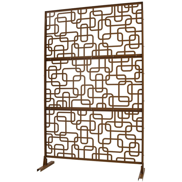 English Elm Outdoor Freestanding Geometric Metal Privacy Panel for Patio Balcony Deck Garden Brown W465P193254
