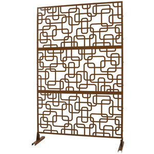 English Elm Outdoor Freestanding Geometric Metal Privacy Panel for Patio Balcony Deck Garden Brown W465P193254